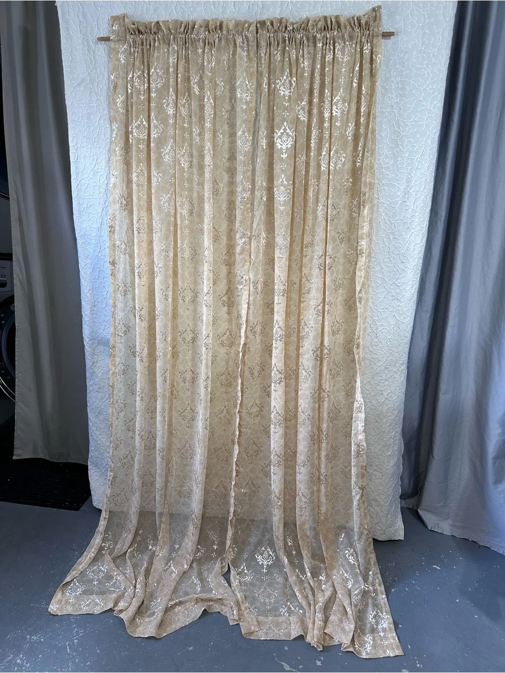 4 pc Semi Sheer Curtains Jacquard Luxury Elegant Pattern Semi-Sheer Curtains